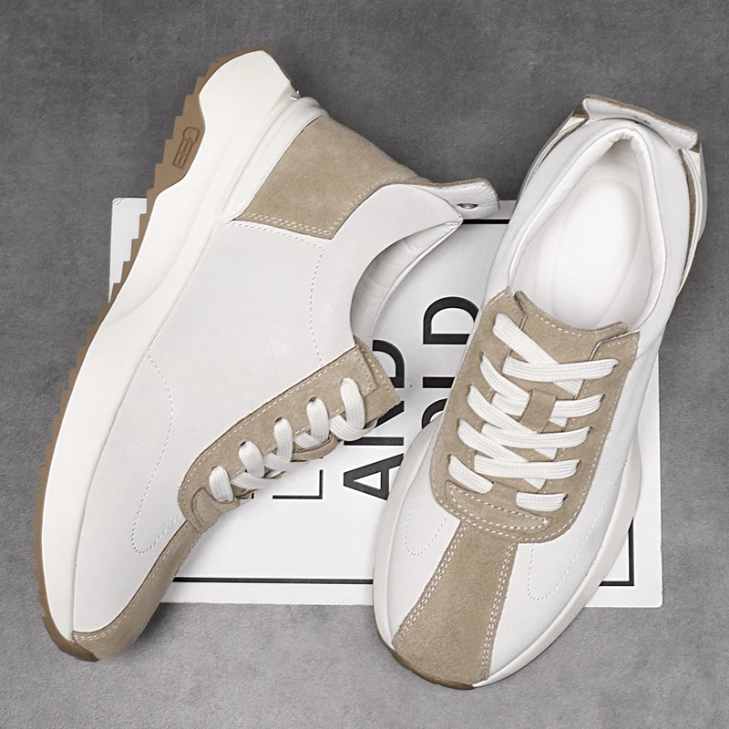 Men's Height Increasing Shoes 8cm 6cm Hidden Insole Genuine Leather Casual Sneakers Breathable Elevator Shoes Retro Dad Shoes