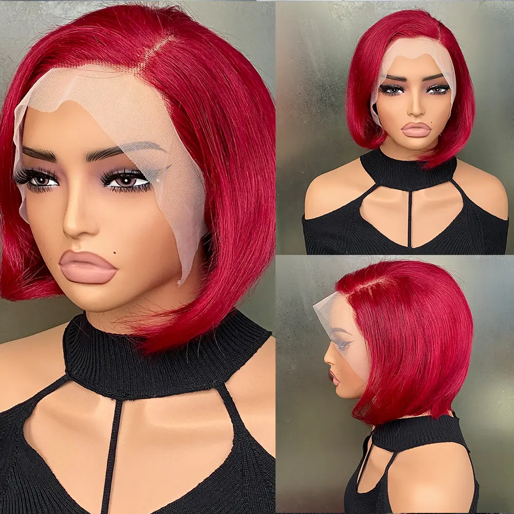 

99J Прямой 13x4 Прозрачный кружевной фронтальный парик 150% Плотность человеческих волос Remy