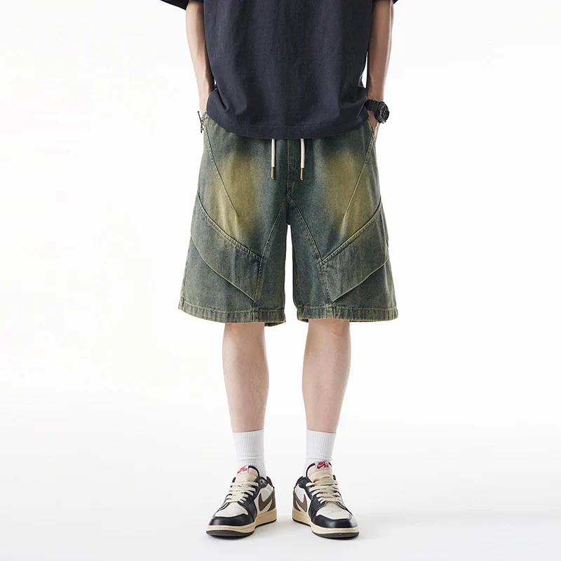 

Ретро-американские мужские джинсовые шорты прямого кроя, повседневные, средней длины, модные, летние, длиной до колена