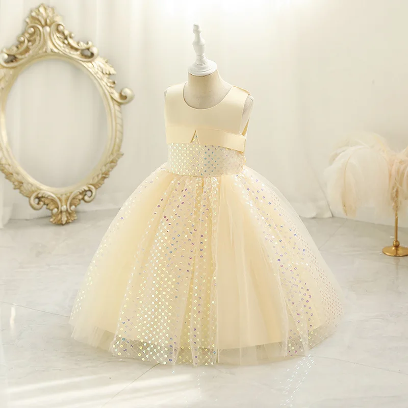 

New Children's Princess Ball Gown Flower Girl Dress For Wedding Sequined Sleeveless Stitching Girls Skirt Prom Gowns