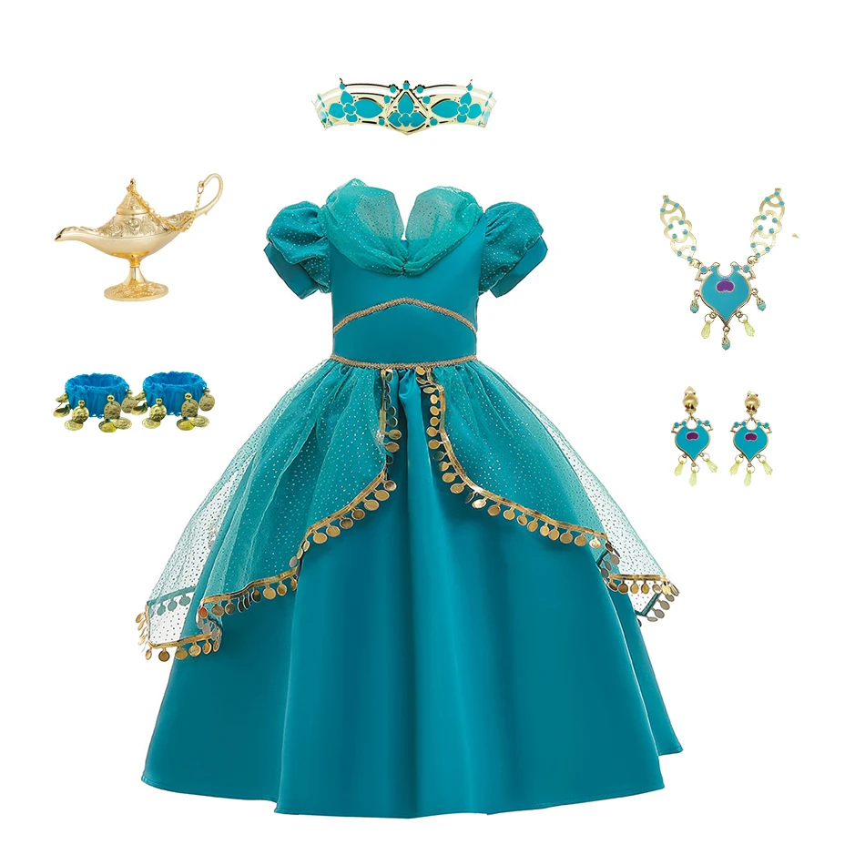 Halloween Girl Blue Dress Aladdin Magic Lamp Dress Jasmine Princess  Costumes Children Dance Clothes Fancy Party Ball Gown - AliExpress 1501
