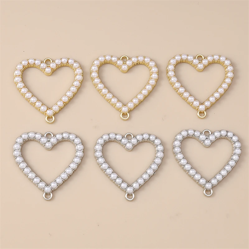 20 Stück Imitationsperle Metall Hohl Liebe Herz Charms Verbinder für Schmuckherstellung DIY Armbänder Halsketten Handarbeit Handwerk Geschenke – Detail 2