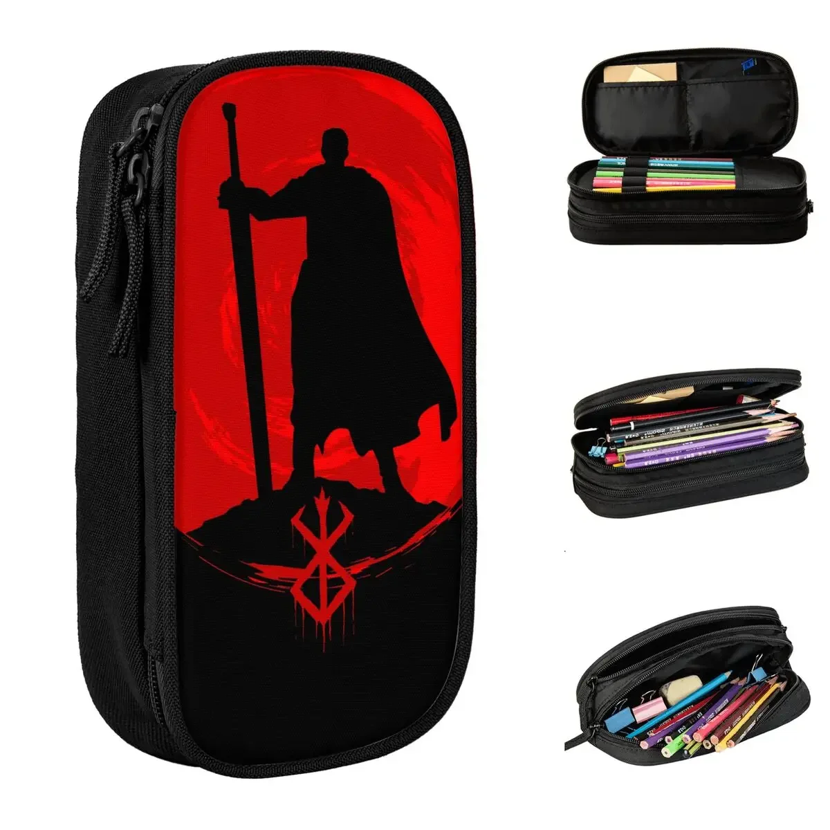 Berserk Guts And Red Moon Pencil Cases Fashion Pen Pencil Bags Girl Boy Big Capacity Students School Zipper Pencilcases