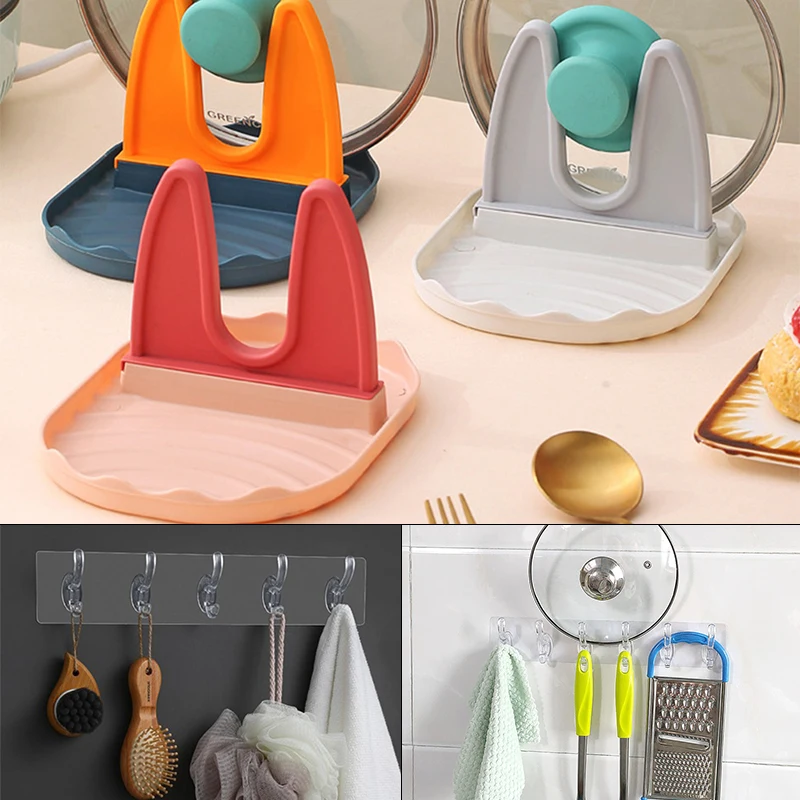 Foldable Pot Cover Rack Plastic Desktop Multifunctional Kitchen Rack Soup Spoon Spatula Storage Rack Kitchen Shelf Tools
