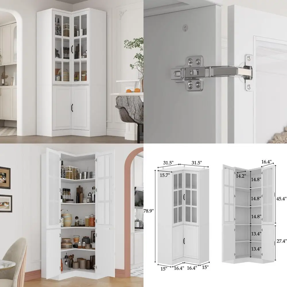 رف كتب بباب زجاجي زاوية، خزانة كتب مكونة من 5 طبقات على شكل حرف L، خزانة تخزين زاوية المطبخ بطول 78.9، تصميم زجاجي مشوي #1