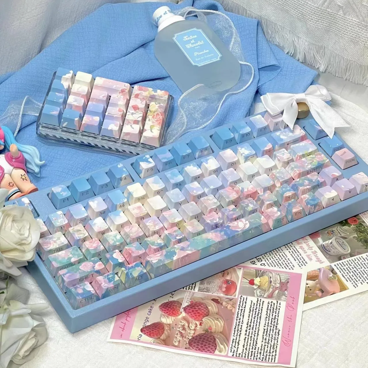 

Rose Garden Keycaps 120Keys Ancient Oil Painting Style Blue Pink Gradient Smudge Side Engraved Translucent Original Pbt Keycaps