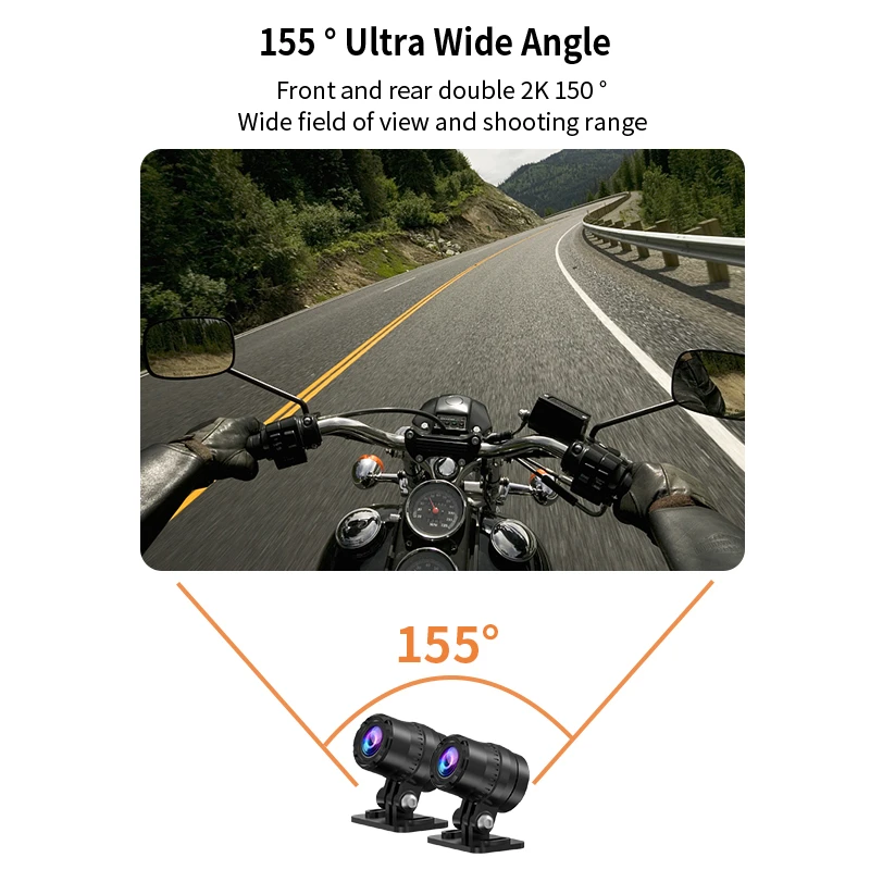 UHD 2K Motorcycle Camera Recorder WiFi Dual 1440P FHD Motorcycle DVR Dash Cam Video Recorder with 24H Parking Monitor Black Box