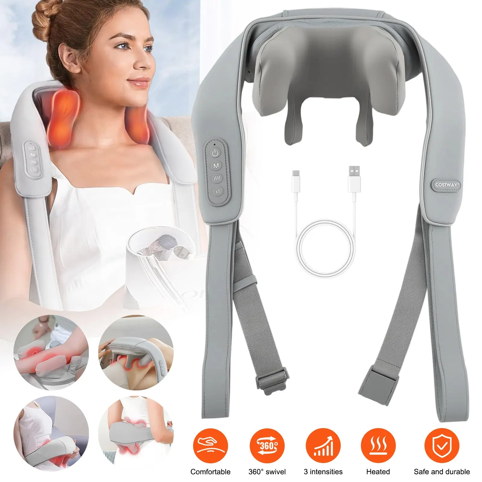 Innovadora Tecnología de Masaje Cervical 3D con 360° de Cobertura °   Nodos giratorios estilo acupuntura, rotación bidireccional y tres niveles de intensidad, para el hogar, la oficina o viajes, ideales como regalos de cumpleaños o aniversario para familiares y amigos