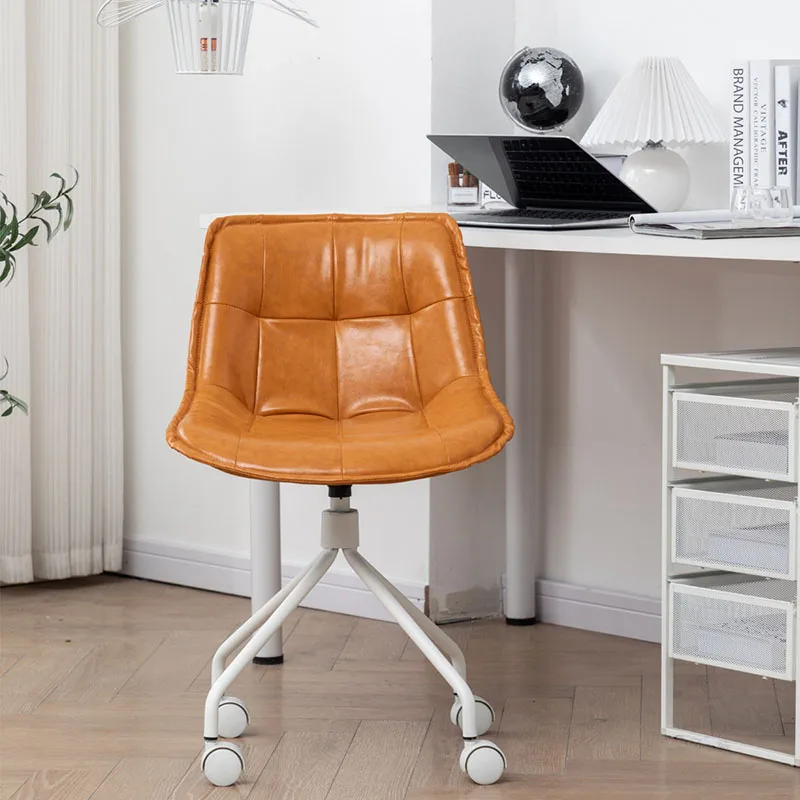 Home Computer Chair Orange Leather Single Sofa Office Chairs Elevated Rotate Офисное кресло Bedroom Study Furniture 사무용 의자