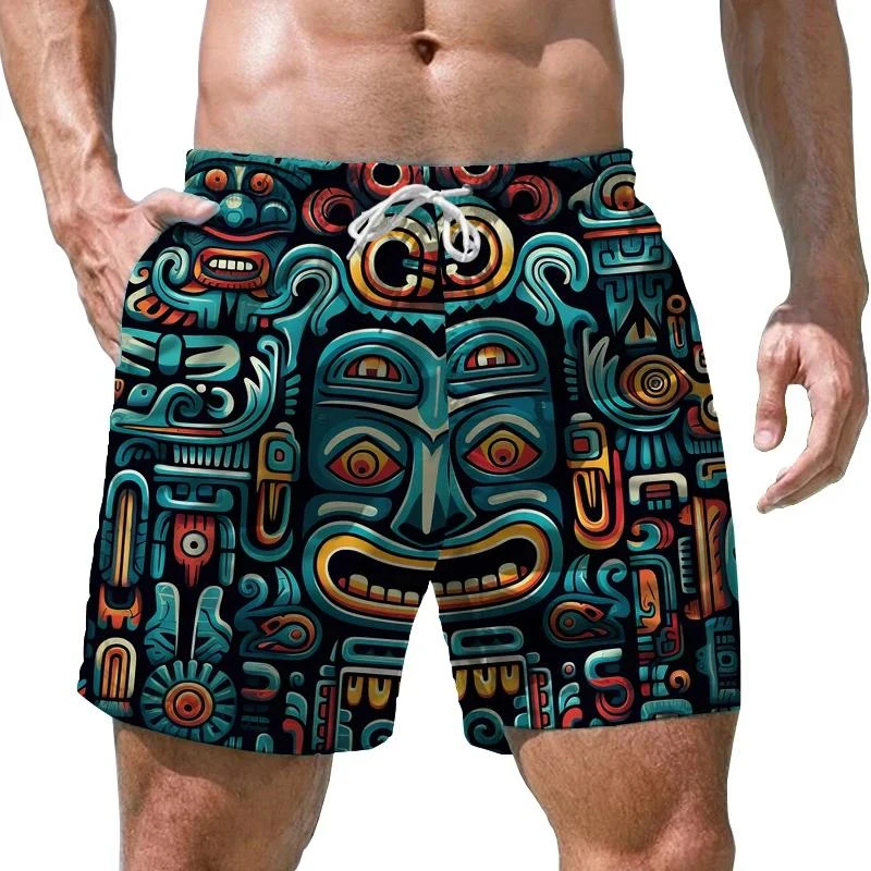 

New Fashion Hawaiian Tiki 3D Print Beach Shorts Casual Aloha Polynesia God Short Pants For Men Clothes Aloha Boy Trunks Shorts