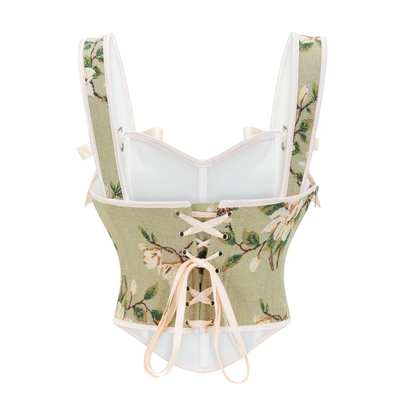 Corset Overbust à Imprimé Floral pour Femme, Gothique, Vintage, Sangle Initiée, GlaCrop à Fermeture Éclair Latérale, Bustier Façonnant le Corps en Y