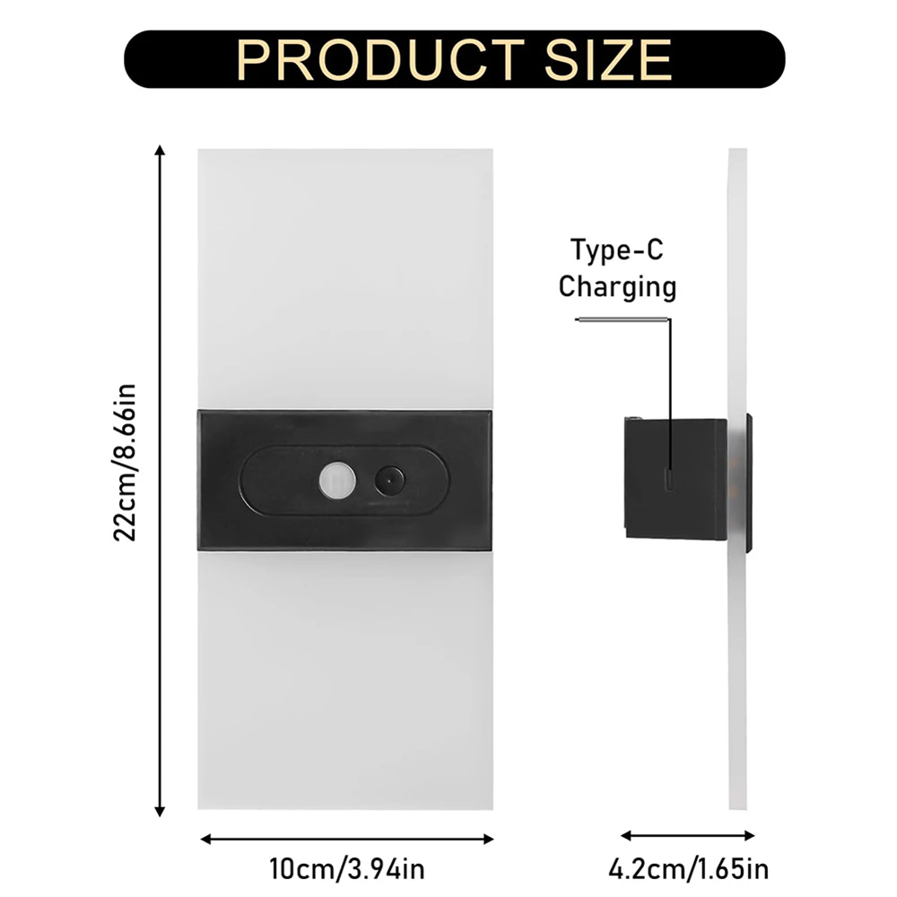 Набор из 2 настенных бра, светодиодный светильник с датчиком движения для использования в помещении, перезаряжаемый на 1200 мАч для прихожей, лестницы, шкафа на крыльце, современное бра