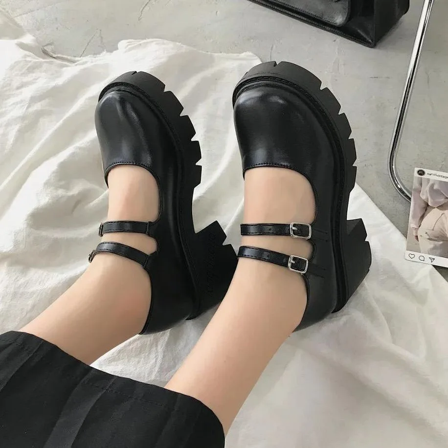 Shoes on heels Women mary janes shoes platform shoes Women\'s Vintage College Style Lolita shoes Girls black High Heel shoes