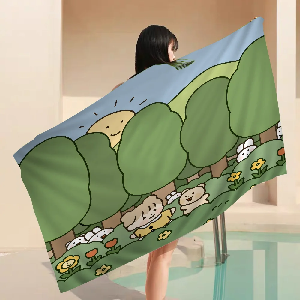 

Cute Green Plant Bath Towel Microfiber Soft Water Absorbing Breathable For Girl Kids Decorative Cartoon Beach Towel