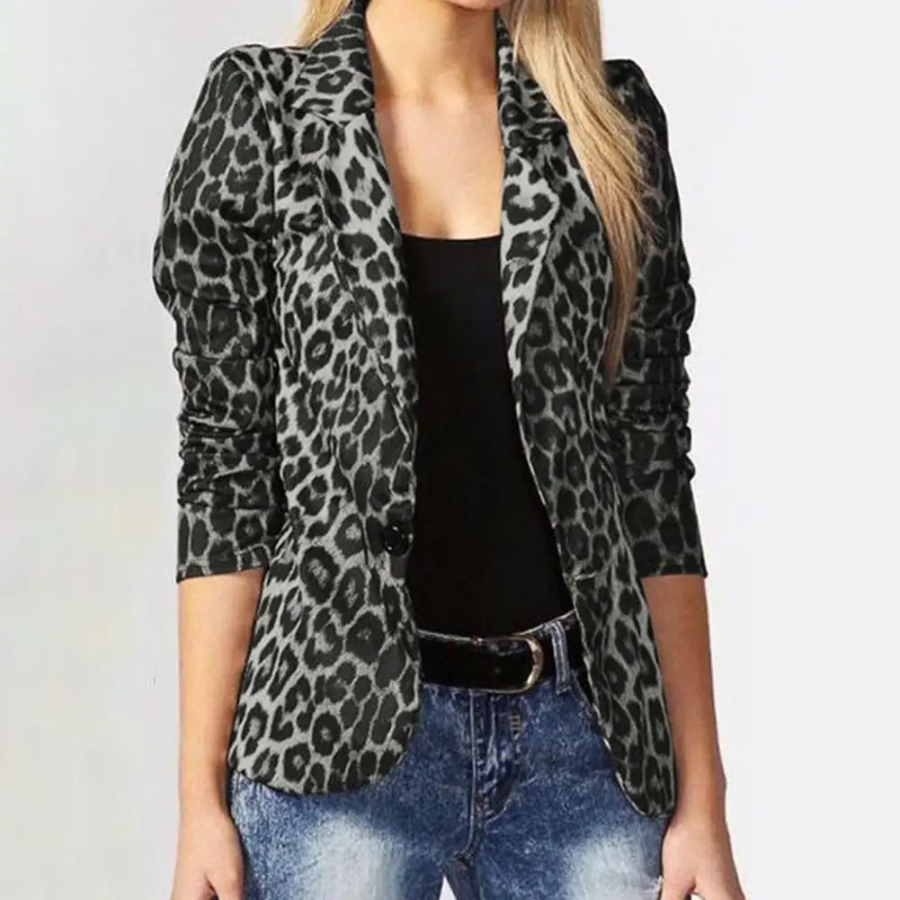 Women OL Blazer Fashion Ladies Office Suits Button Up Outwears Oversized 2024 Spring Summer Female Leopard Lapel Coats