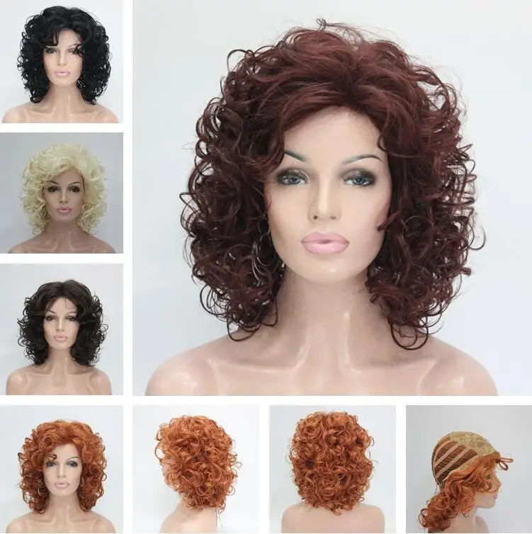 New Women Short Wavy Curly Wig Ladies Fluffy Hair Wig Blonde Wigs