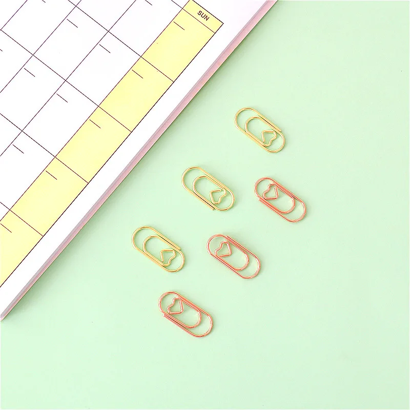 50 Pcs /bag The Mini Heart Gold Rose Gold Color Clip Bookmark Metal Paper Clips