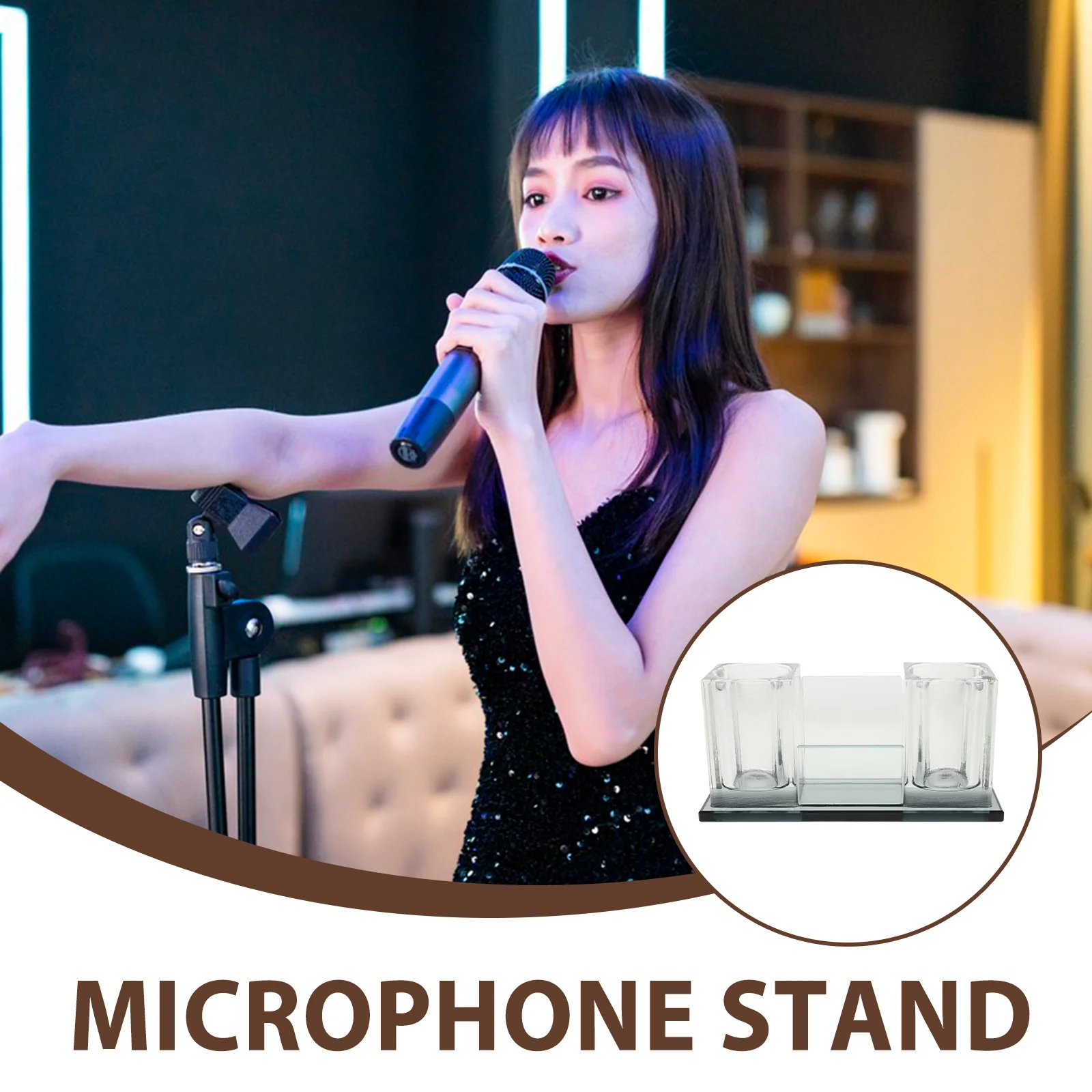 

Crystal Microphone Stand 2-Slot Acrylic Desktop Mic Holder Stable Tabletop Base for Various Mic Sizes Desktop Microphone Stand