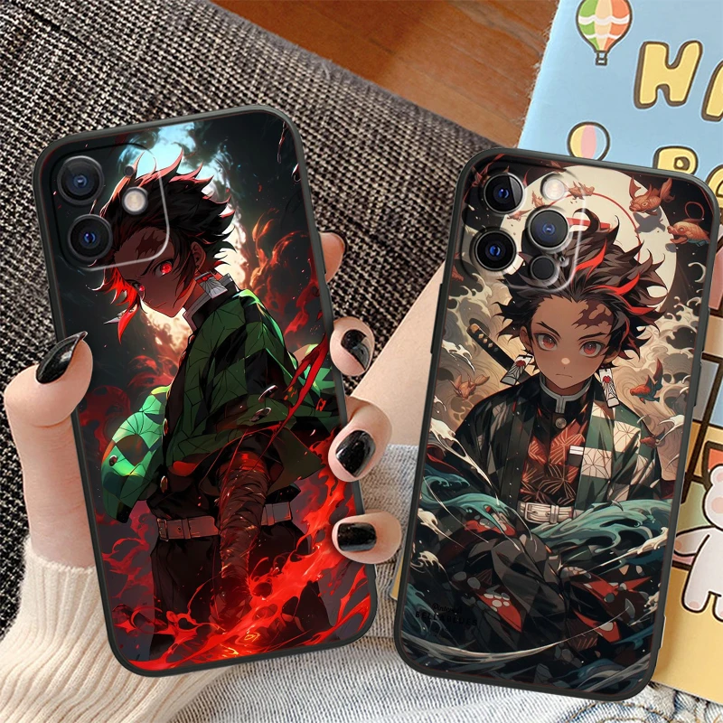 Anime Demon Slayer per Apple iPhone 15 14 13 12 Mini 11 XS XR X 8 7 Pro Max Plus custodia morbida in Silicone nero per telefono