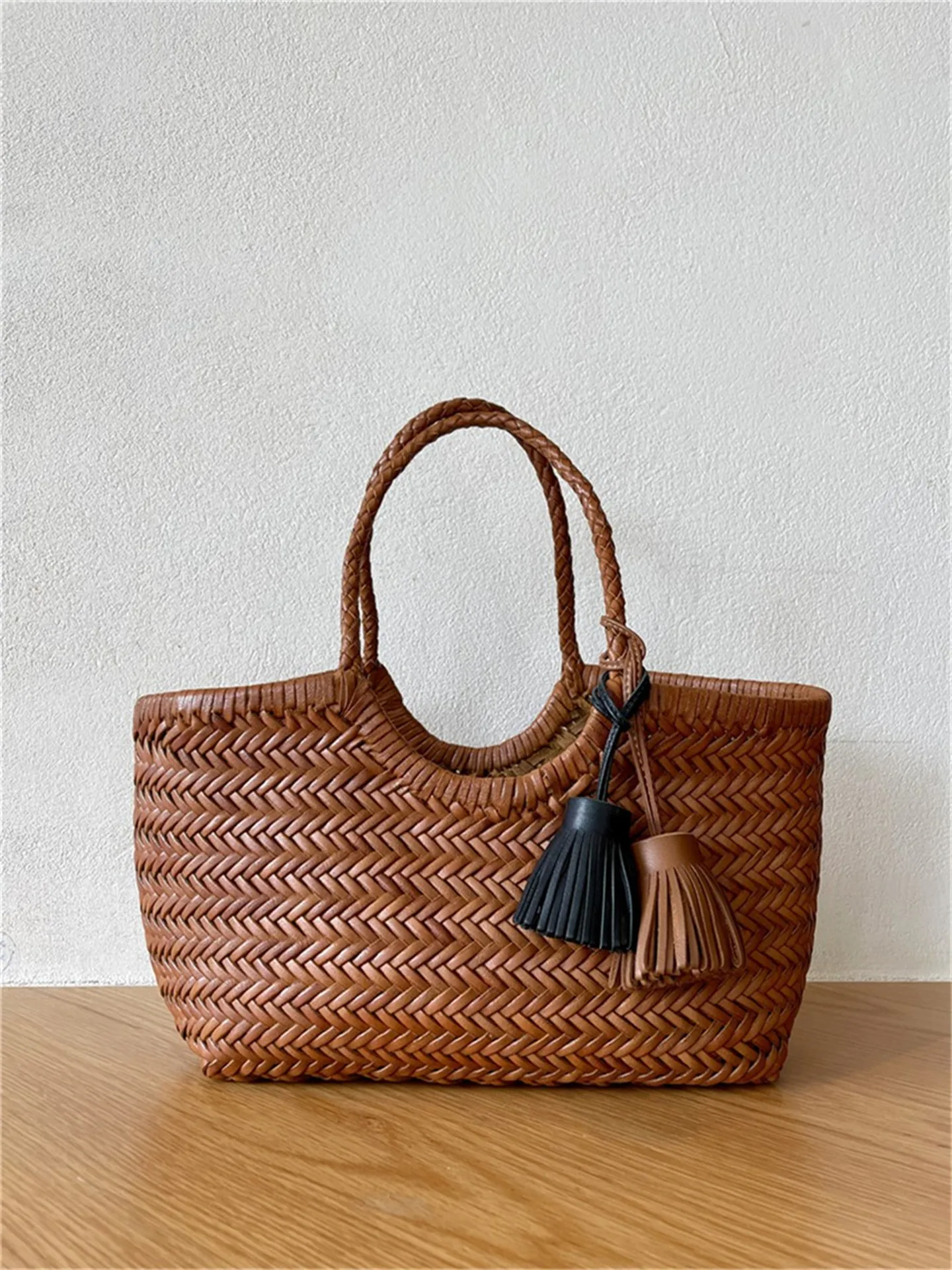 Sac tissé en cuir de vachette fait main français, sac cabas vintage à bandoulière unique, sac de cou