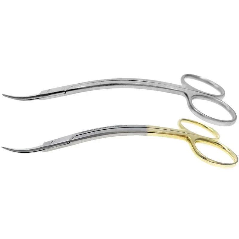 Dental Surgical Scissors Double Curved Stainless Steel Needle Holder Plier 11.5cm Gold Plated Handle Dentistry Dissecting Forcep