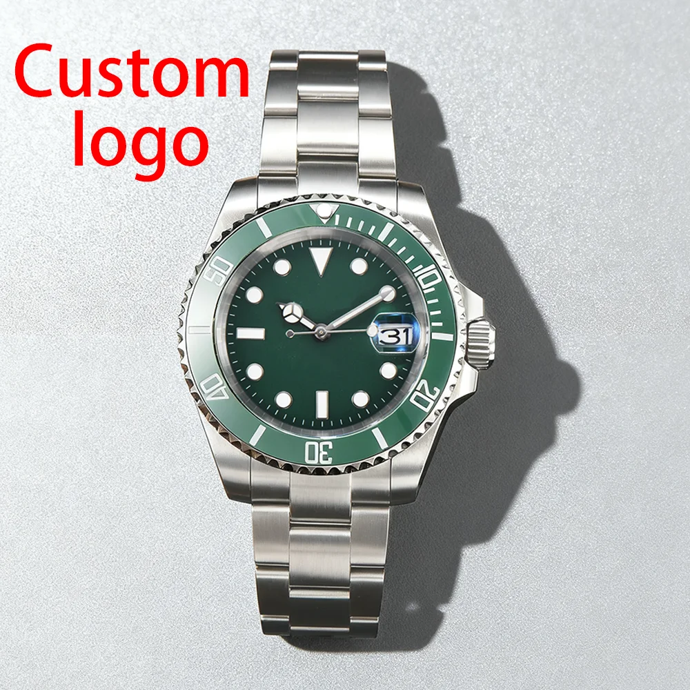 Custom Logo Watch For NH35 Automatic Mechanical  Watch Fit For SUB Sapphire Crystal Stainless Steel Rubber Strap Custom Watch