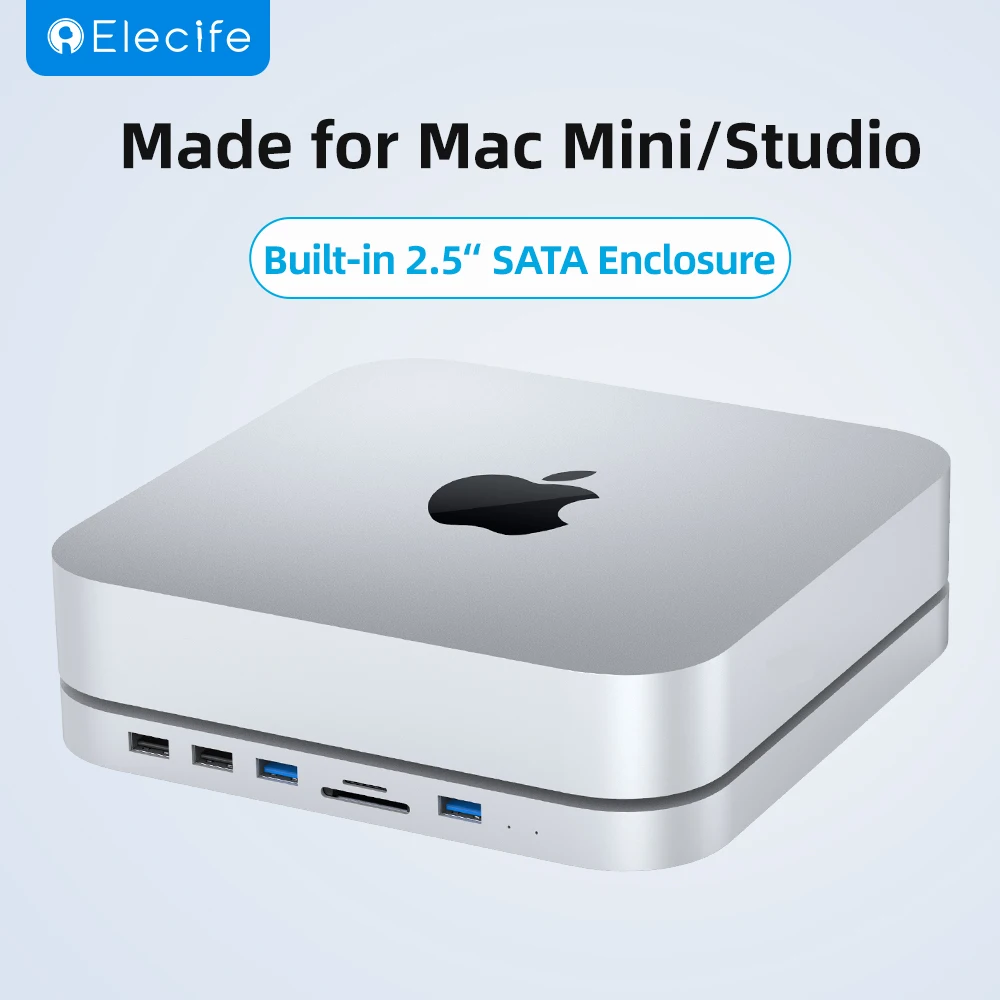 Elecife USB-C Docking Station for Mac Mini 7-in-1 USB 3.0 Hub with 2.5