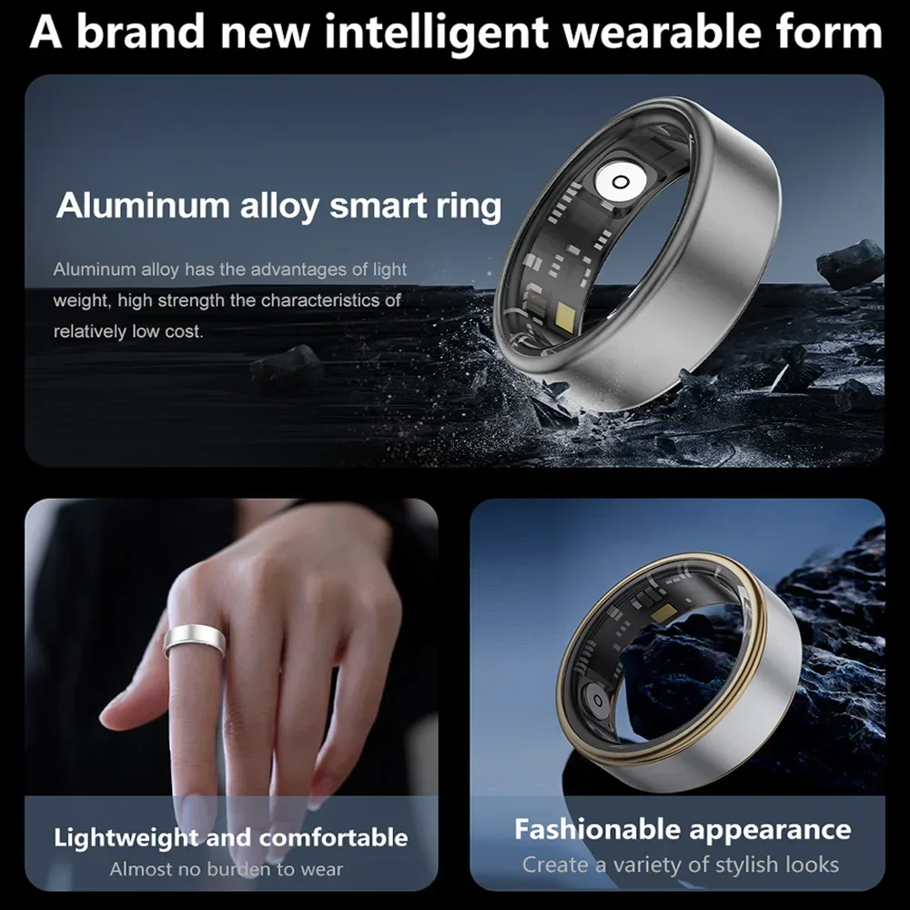 llNuyoah New Smart Ring for Men Women Heart Rate Blood Oxygen Monitor IP68&5ATM Waterproof Sport Smart Ring Frosted shell