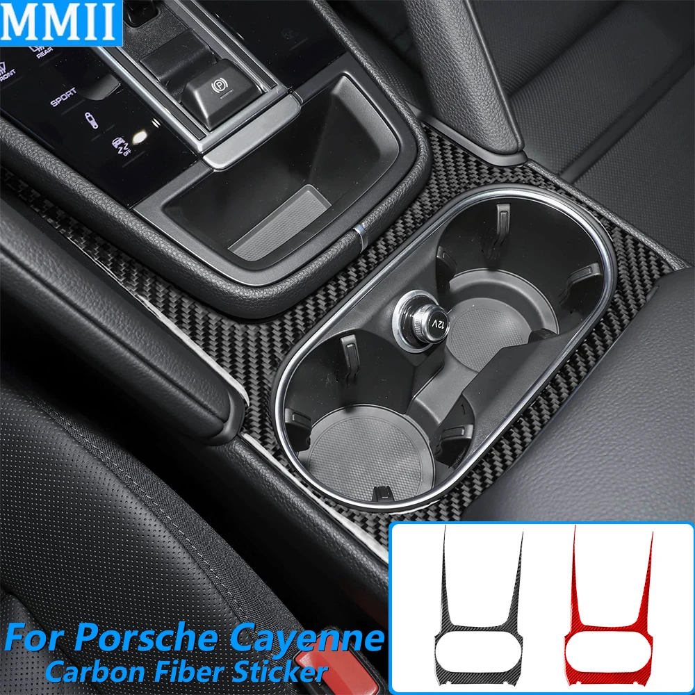 

For Porsche Cayenne 9Y0 9YA 9YB E3 2018-2023 Carbon Fiber Central Control Cup Holder Frame Trim Cover Car Accessories Sticker