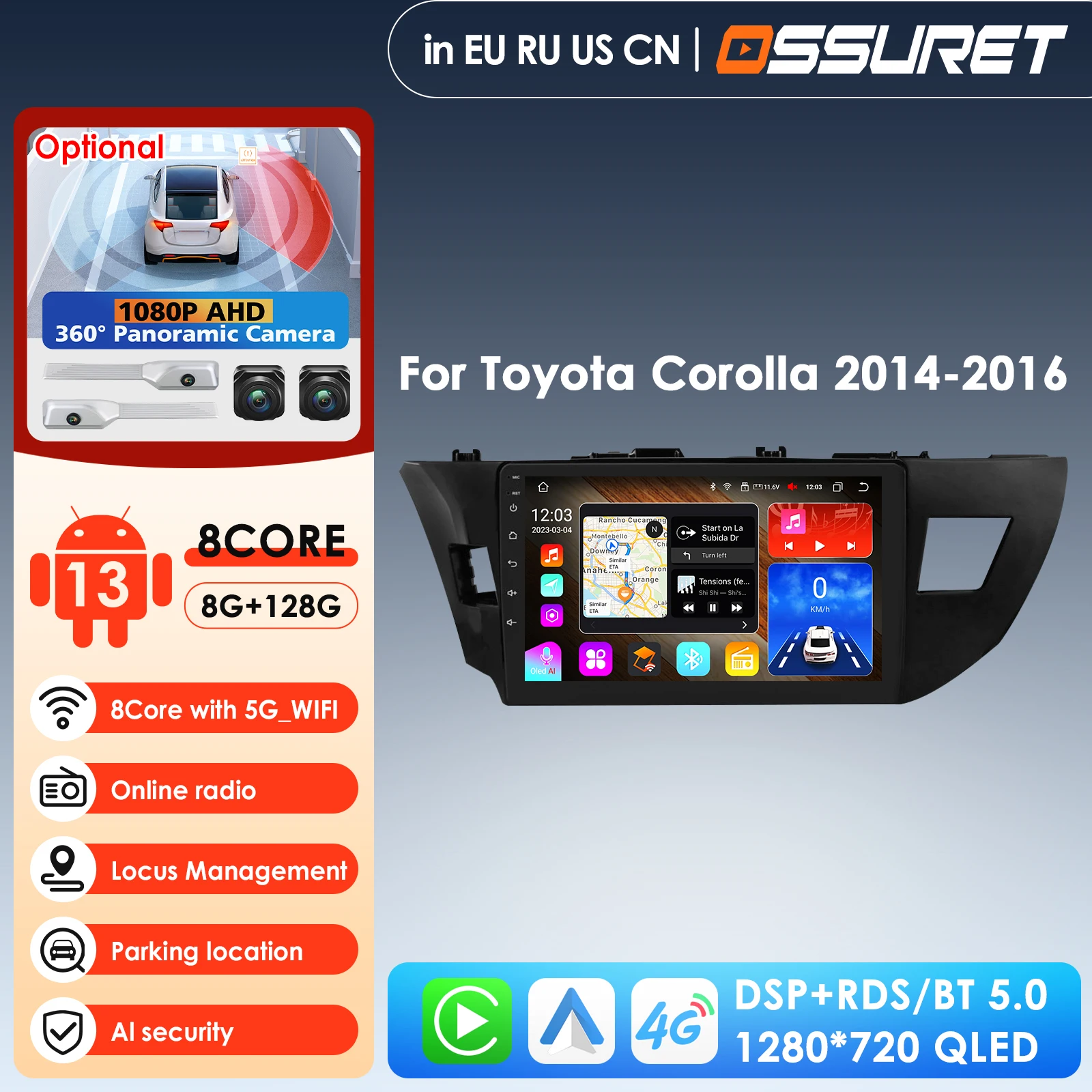 

Carplay 4G-LTE 2Din for Toyota Corolla 2014 2015 2016 Android Car Stereo Radio Multimedia Video Player Navigation GPS Head Unit