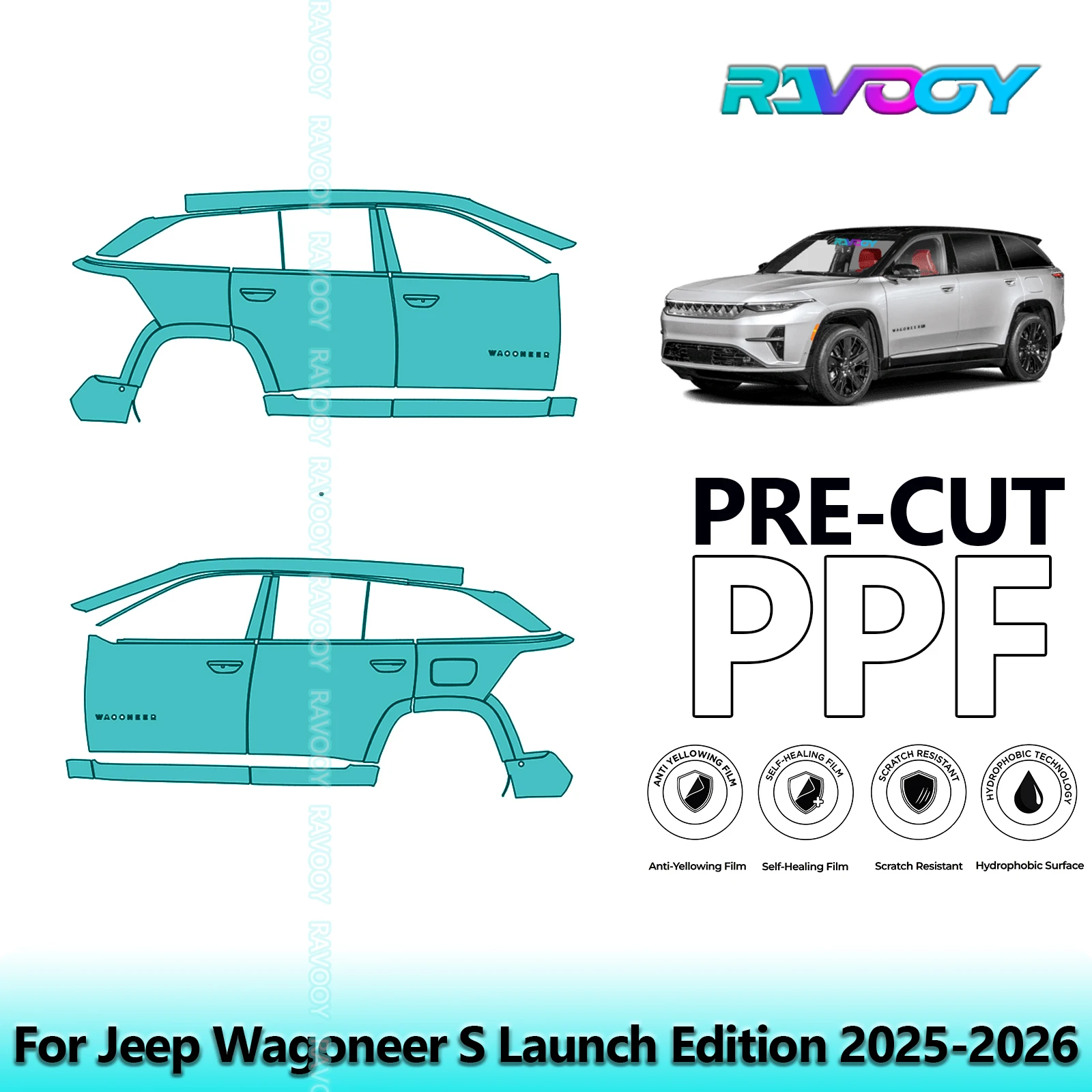 

For Jeep Wagoneer S Launch Edition 2025-2026 8.5mil Clear Matte Pre-Cut PPF Door & A/B Pillar Kit TPU Paint Protection Film Set