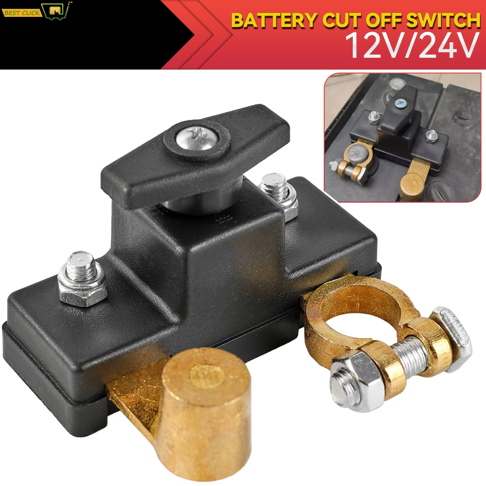 

100A Car Battery Brass Negative Power-off Switch Battery Master Disconnect Switch Power Cut/Shut Off Kill Switch 12-24V Battery