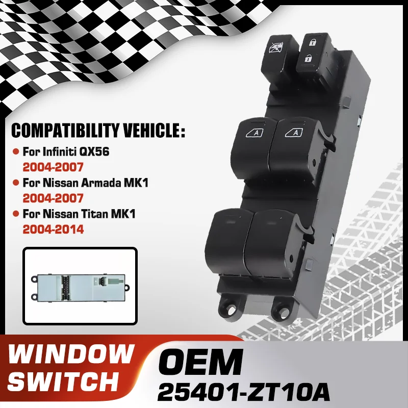 

Car Master Window Controller Lifter Switch Button For Nissan Armada Infiniti QX56 2004-2007 Nissan Titan 2004-2014 25401-ZT10A