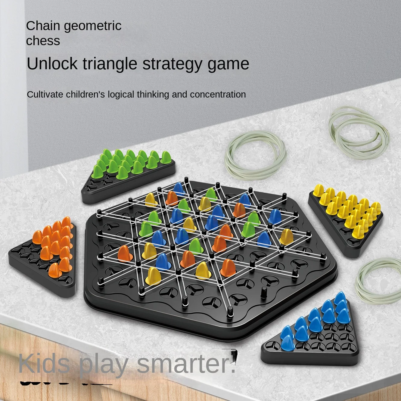 New Geometry Chain Chess Puzzle Triangle Chess Desktop Game Rubber Band Training Family Interaction Exercise Thinking Toys Gift