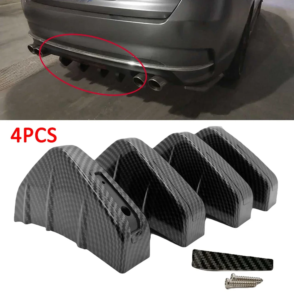 

4pcs Universal Carbon Fiber Car SUV Rear Bumper Diffuser Molding Shark Fin Spoiler Protector Cover Car Accessories Exterior