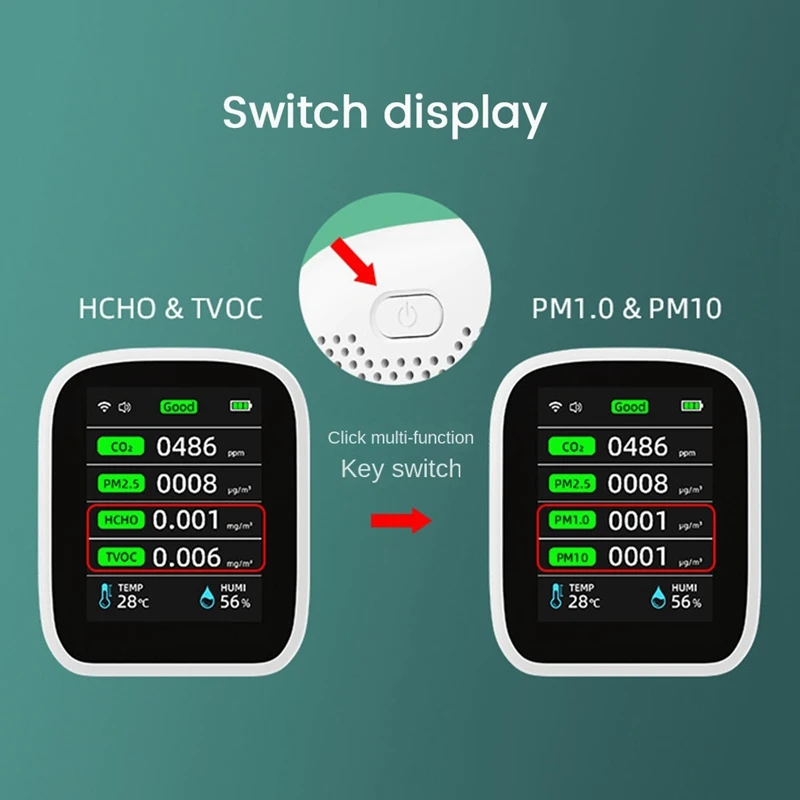Top Deals Wifi Portable Air Quality Meter 8 In 1 PM1.0 PM2.5 PM10 CO2 TVOC HCHO Temperature And Humidity Tester Carbon Dioxide