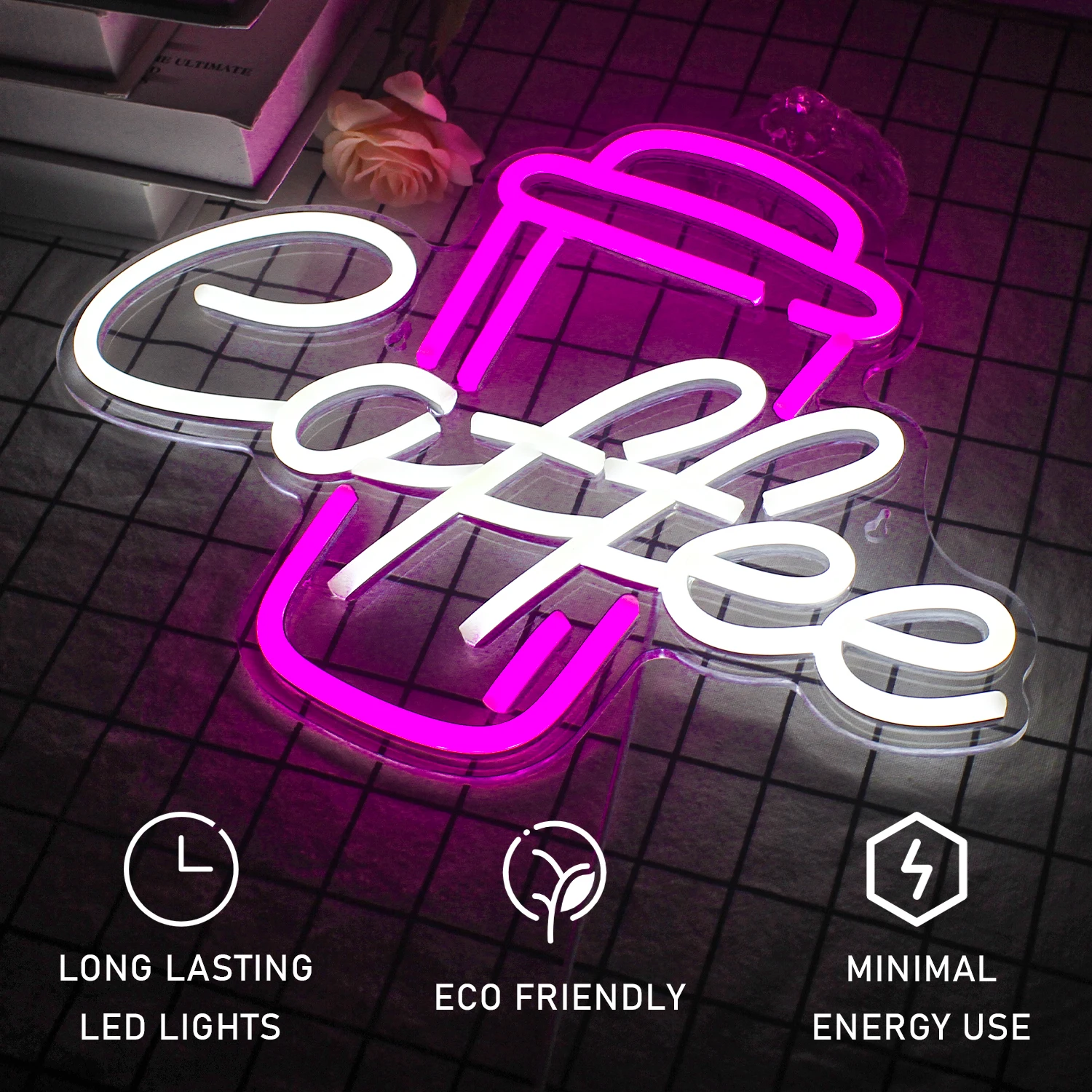 Imagem -04 - Usb Led Neon Light Sign Sinal de Café Rosa Branco Wall Decor Adequado para Café Bar Restaurante Cerveja Pub Quarto Birthday Party