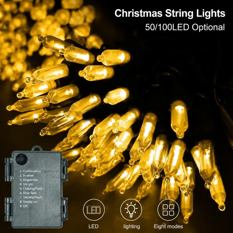 8 Modes Battery LED Christmas String Lights Mini Bulb Garland Lamp for Xmas Tree Garden Home Party Decor