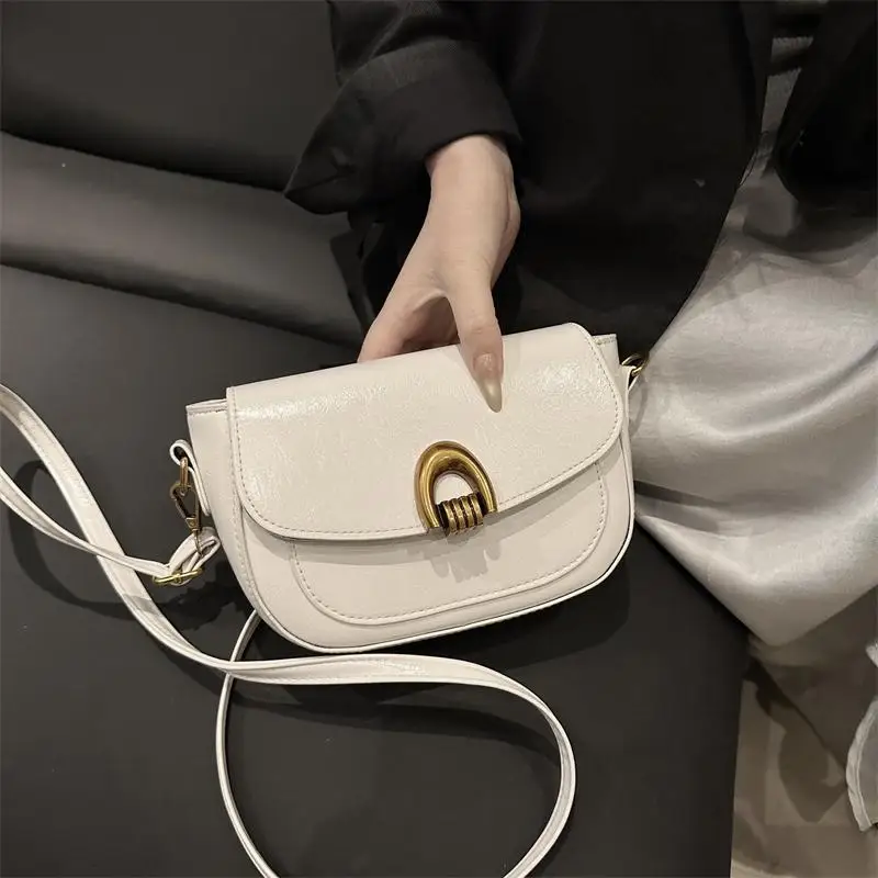 Trendy Commuter Women's Saddle Bag Single Shoulder Crossbody Bag Small Versatile Design Korean Style Soft PU Leather Handbag