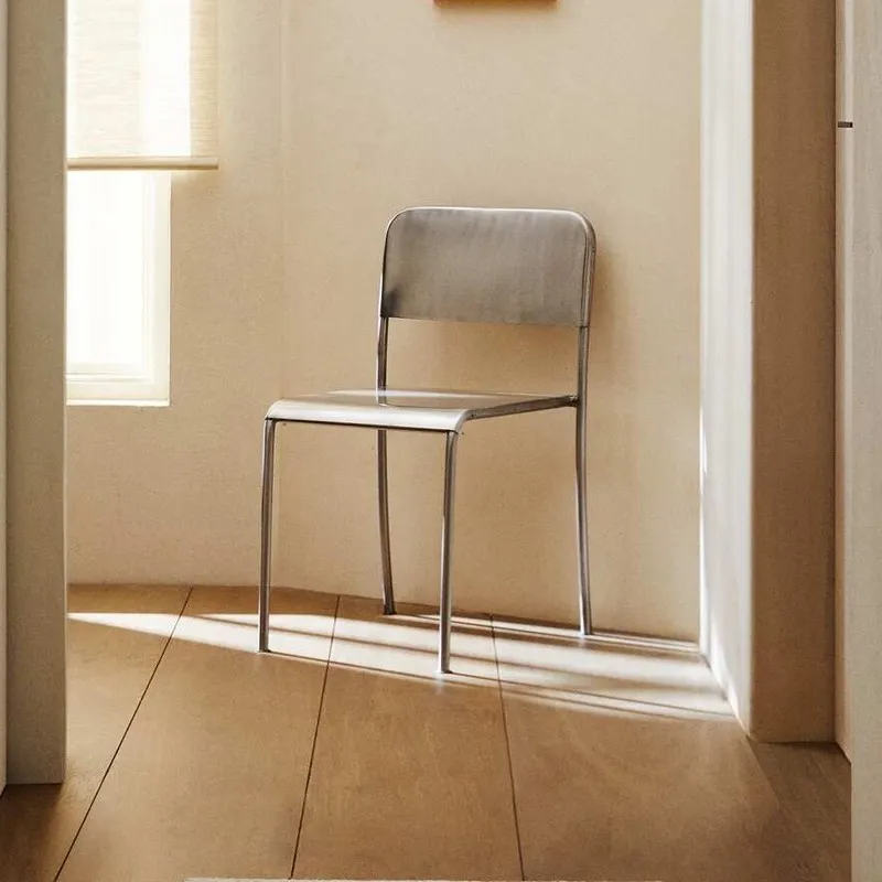 Italian Minimalist Metal Stainless Steel Living Room Chair Modern Home High Back Chair Island Dining Table Chairs