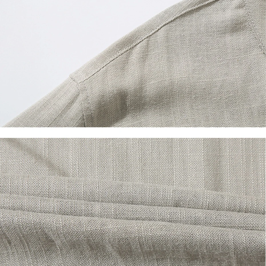 Men's Linen T-shirt Summer Short Sleeve Henry Collar T-shirt Casual Solid Color Linen Tshirt Male Summer Tops Tees Big Size 5XL