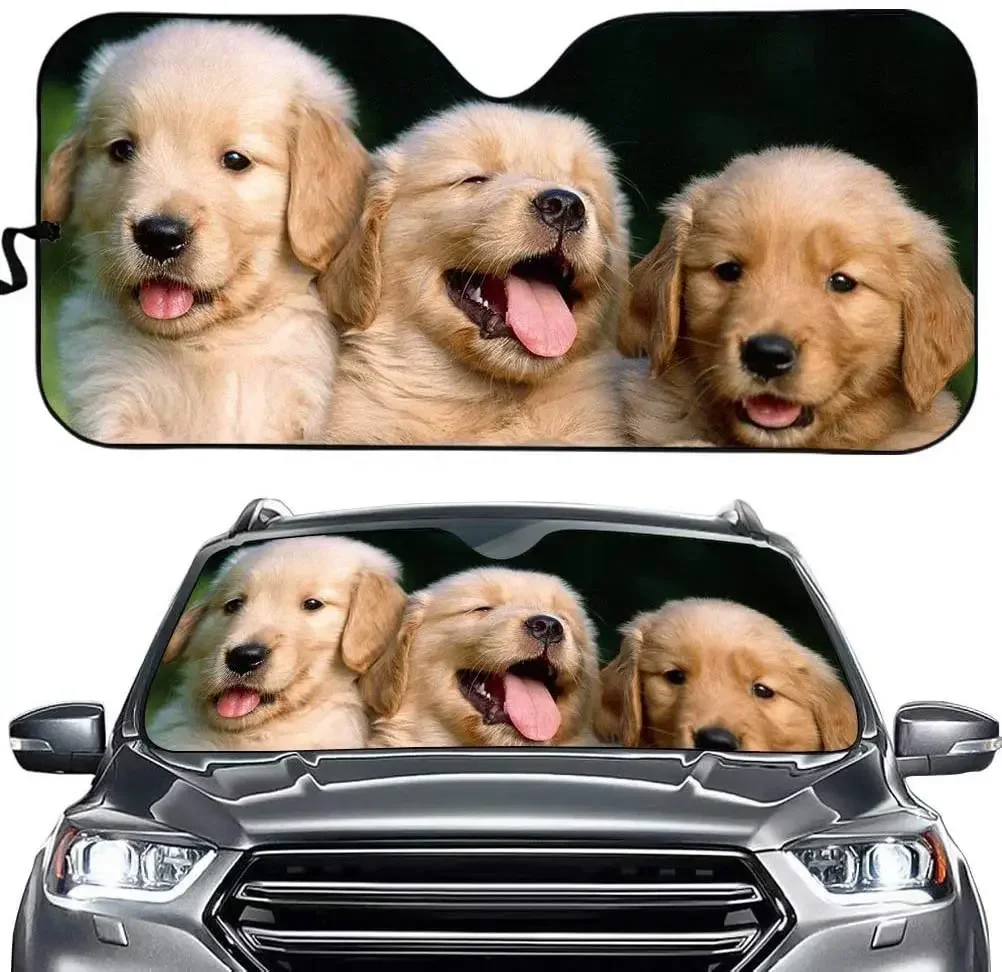 Cumagical Golden Retriever Car Front Window Sun Shade Cute Dog Animal Design Windshield Sun Visor Car Accessories,Block UV Rays