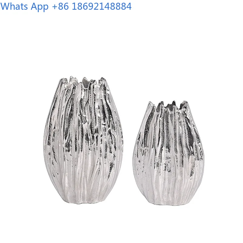 Florero de Metal minimalista moderno de estilo europeo, arreglo floral plateado, decoración para sala de estar y Hotel