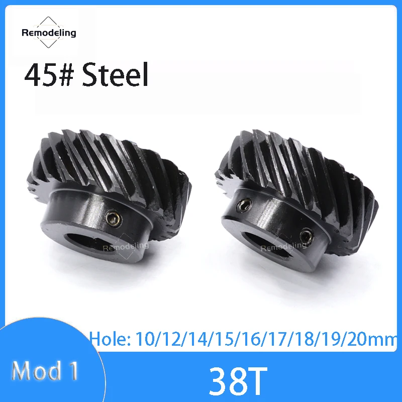 

1pcs Helical Gear 1 Mod 38Teeth 45 Degree Left Right Rotation Gear Bore 10 12 14 15 16 17 18 19 mm 45# Steel Hardening Blackened