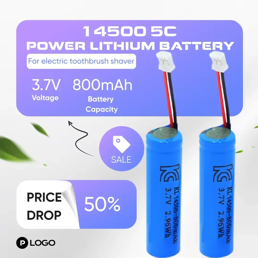 14500 5C Power Lithium Battery 3.7V 800mAh Rechargeable Battery for Electric Toothbrush Shaver Beauty Instrument Lithium Battery