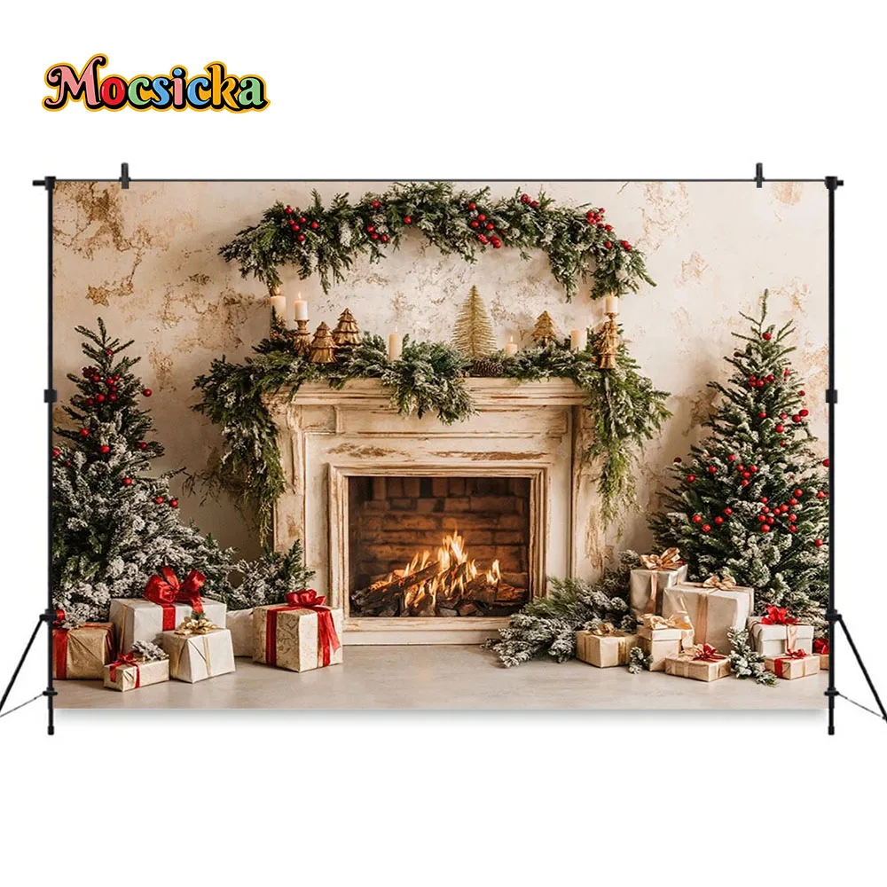 خلفية مدفأة بيضاء عتيقة للتصوير الفوتوغرافي ، شجرة عيد الميلاد ، إكليل ، هدية شمعة ، خلفية ، كشك ، غرفة عيد الميلاد ، استوديو صور عائلي