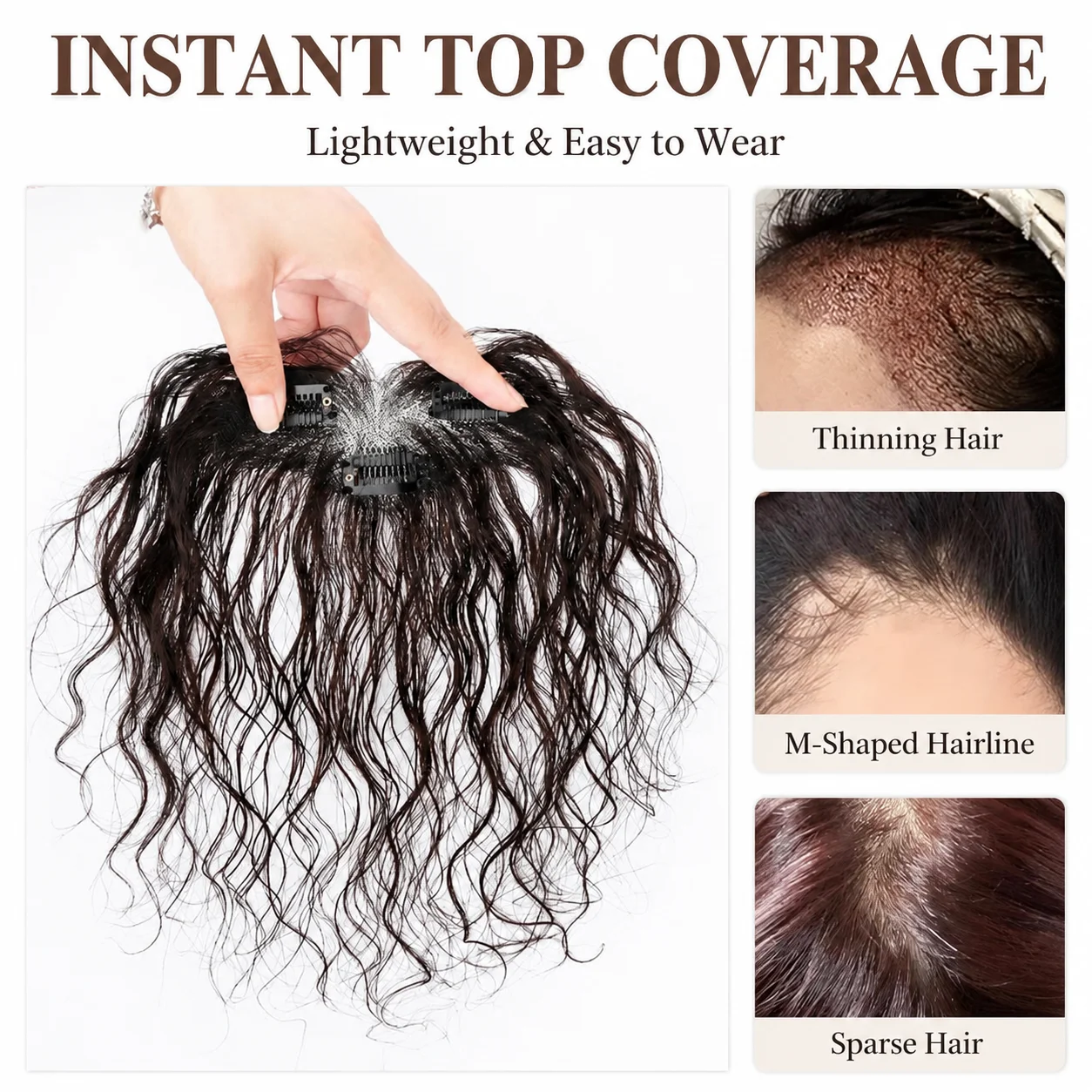 Curly Bangs Toppers for Women 100% Human Hair Breathable Lace Base with Clips Baby Hair Fringe Hairpiece for Thinning Hair