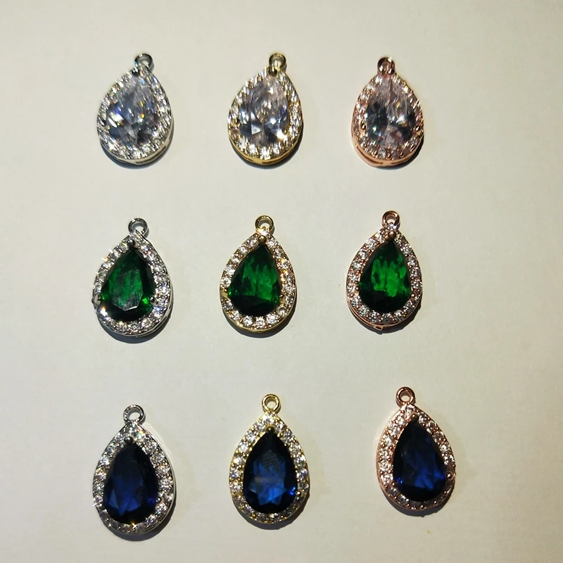 

Ekopdee Blue Green Stone Cubic Zirconia Water Drop Charms Teardrop Pendant Accessories