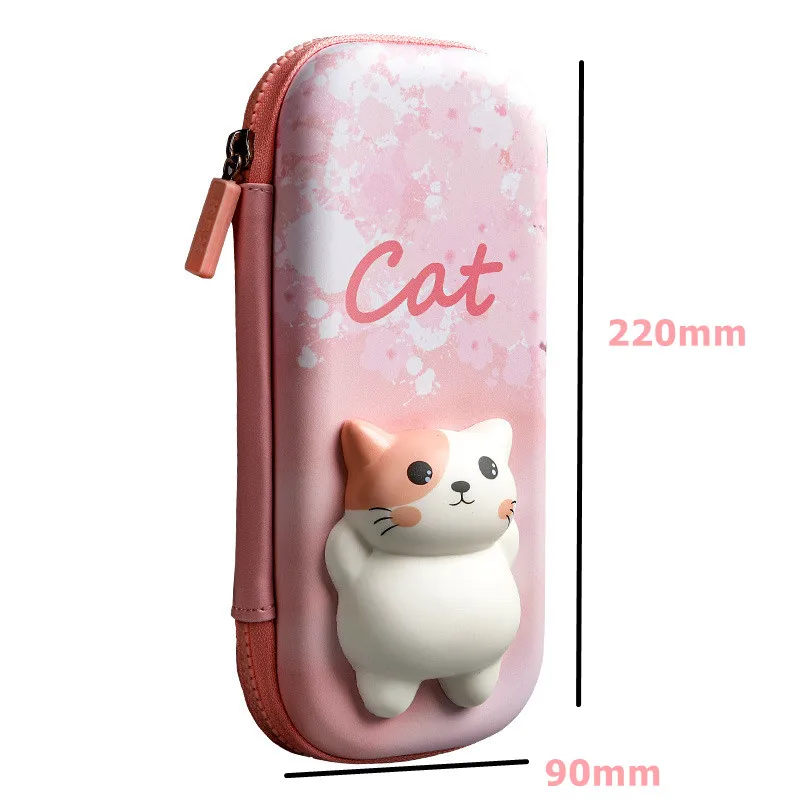 Adorable 3D Pencil Case Stationery Organizer School Supplies for Girls EVA Pink Pen Pouch Holder Kawaii Eraser Bag Squishy Cat