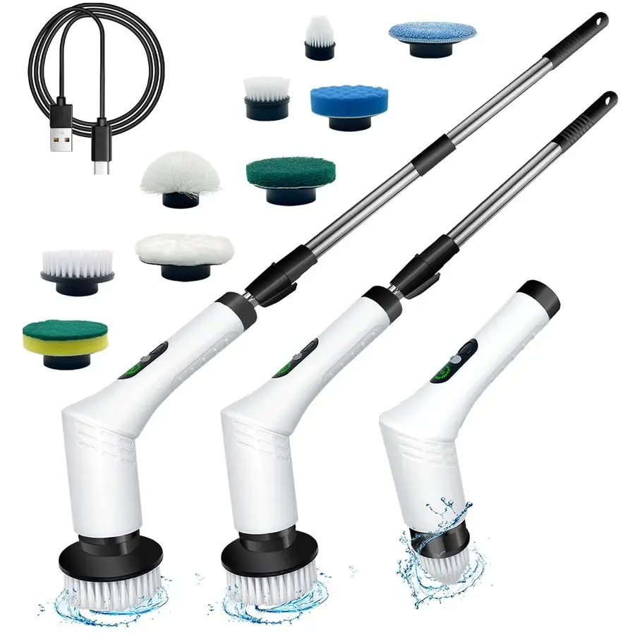 

Скруббер, многофункциональная чистящая щетка 9 в 1 со съемной ручкой, 9 сменных насадок для щетки, ЖК-дисплей, перезаряжаемая электрическая